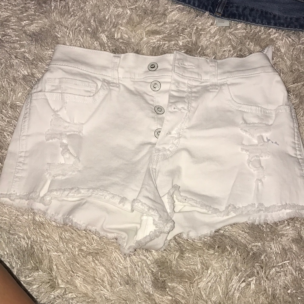 Hollister, white, button up, jean shorts!!